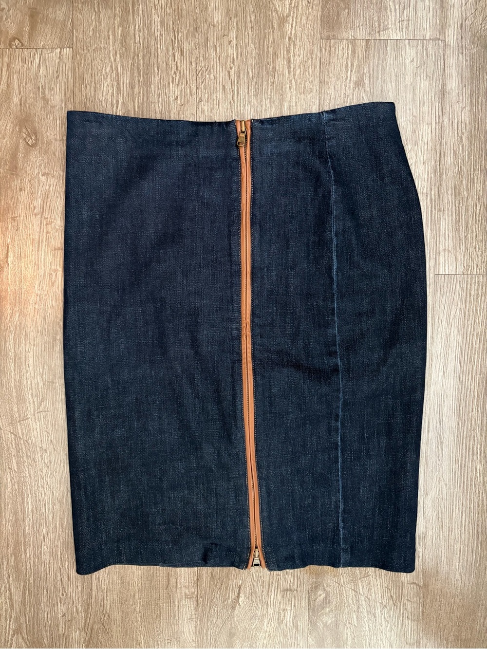 Lauren Ralph Lauren Denim Pencil Skirt Leather Trim Zipper Size 10
